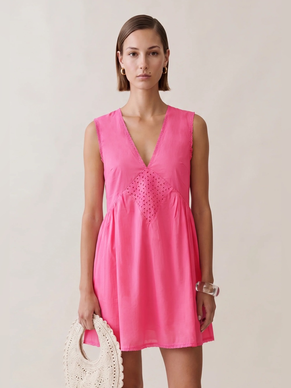 kourt Tatiana Cotton Dress Magenta Diamond Crochet Mini Dress Few Moda NWT $172